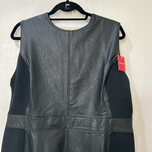 SPANX WOMENS BLACK LEATHER LIKE COMBO FITTED SHEATH DRESS BLACK Sz 1X NEW - Picture 4 of 14
